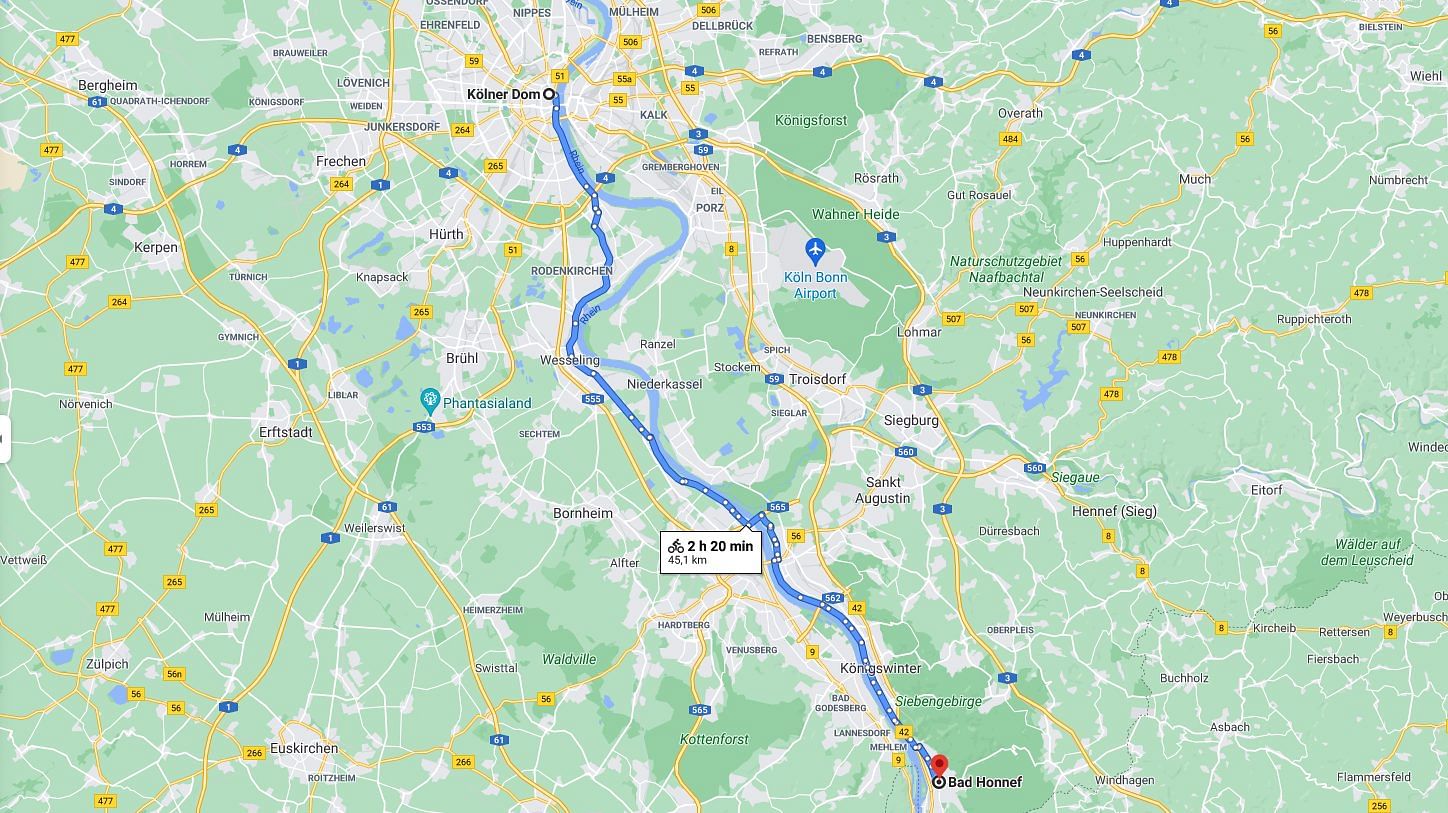 Route Köln - Bad Honnef