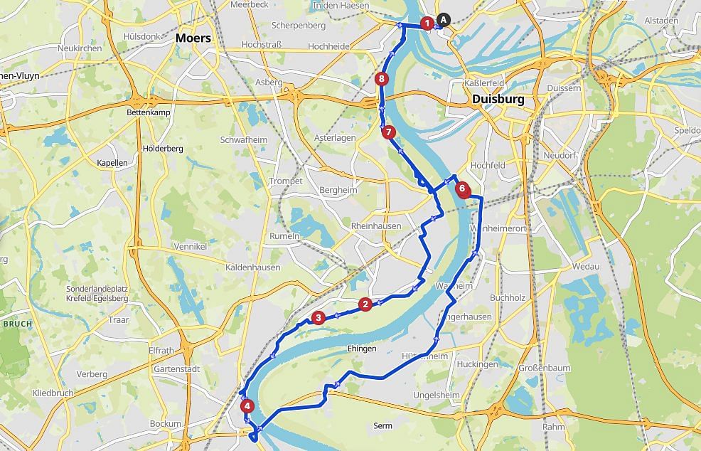 Route Rheinpark Duisburg – Rheinwiesen Runde von Duisburg-Ruhrort