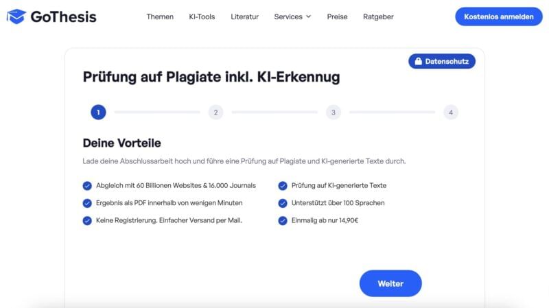 GoThesis hat u.a. eine eigene Plagiatsprüfung für deine BA-Arbeit
